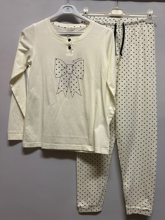Pigiama "Noi di notte" con fiocco, a pois