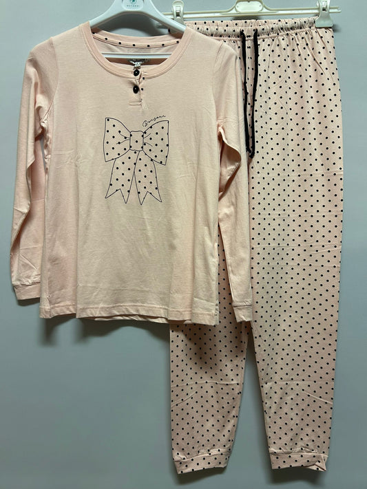 Pigiama "Noi di notte" con fiocco, a pois